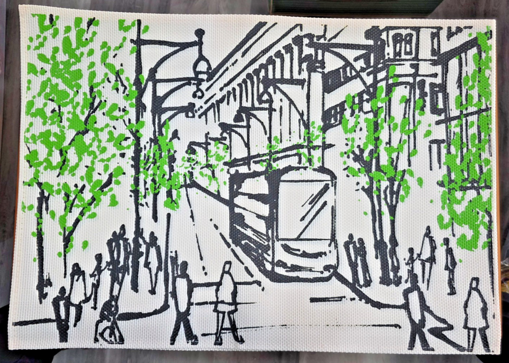 Abstract Busy City Street Green/Black, 12 34"x17 3/4", Vinyl/PVC 4 Placemats